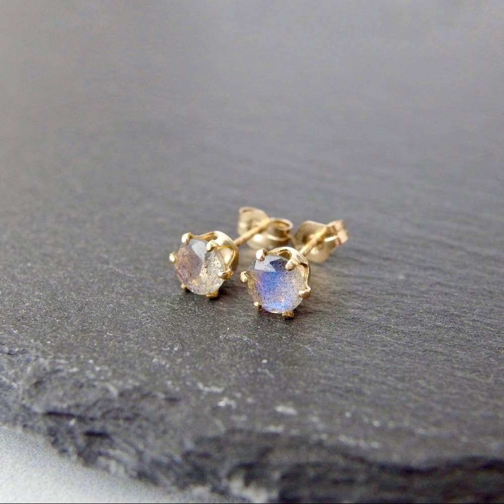 5mm labradorite stud earrings 14k GF - Picture 7 of 11